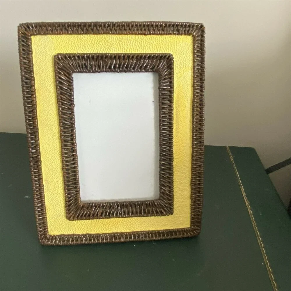 April Cornell Silvestri Picture Frame Yellow Brown Woven Easel Back